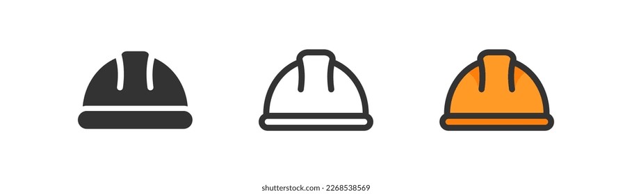 Icono del casco de construcción en el fondo de la luz. sombrero duro amarillo, símbolo de seguridad. Ingeniero, construcción, manufactura, trabajo, contratista. Contorno, plano y de color. Diseño plano. 