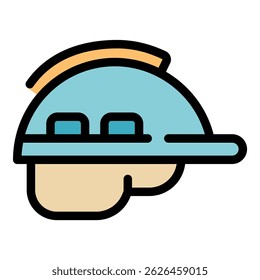 Construction helmet icon. Outline construction helmet vector icon color flat isolated