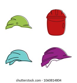 Construction helmet icon set. Color outline set of construction helmet vector icons for web design isolated on white background