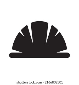 The construction helmet icon. A symbol of protection and security. Black silhouette of a construction helmet isolated on a white background. Vector illustration for design and web.