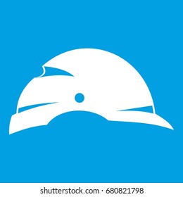 Construction helmet icon white isolated on blue background vector illustration