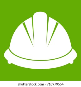 Construction helmet icon white isolated on green background. Vector illustration