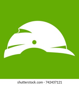 Construction helmet icon white isolated on green background. Vector illustration