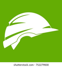 Construction helmet icon white isolated on green background. Vector illustration