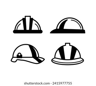 construction helmet icons set black white simple illustration collections flat style 