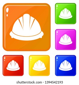 Construction helmet icons set collection vector 6 color isolated on white background