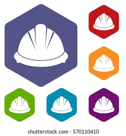 Construction helmet icons set rhombus in different colors isolated on white background