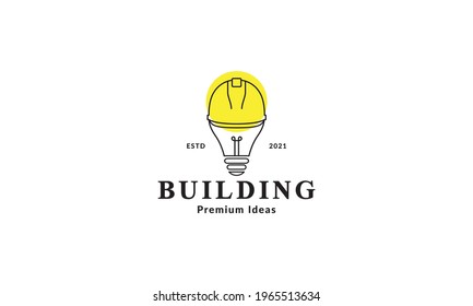 casco de construcción con bombilla de lámpara símbolo logotipo icono vector gráfico ilustración de diseño