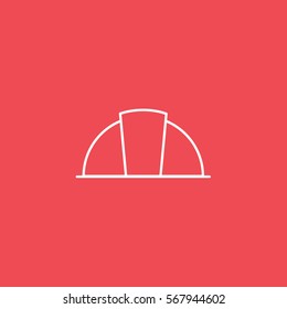 Construction Helmet Line Icon On Red Background