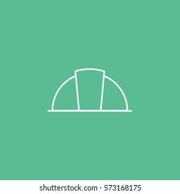 Construction Helmet Line Icon On Green Background
