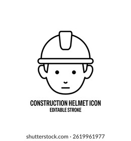 Construction Helmet Line Style Vector Icon Black with White Background Flat Design Illustration