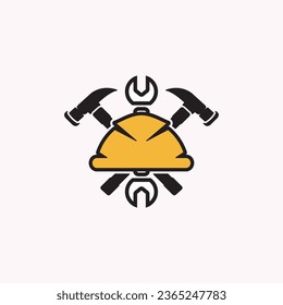 construction helmet logo along with hammer and wrench