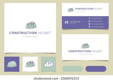 Construction helmet logo design with editable slogan. Branding book and business card template.