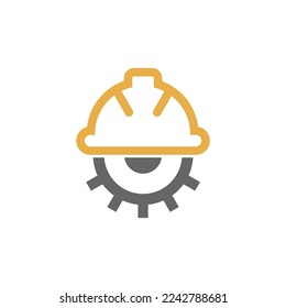 Construction Helmet logo design with Gear Vector icon, helmet logo gear vector