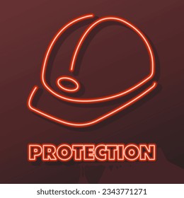 construction helmet neon sign, modern glowing banner design, colorful modern design trends on black background. Vector illustration.