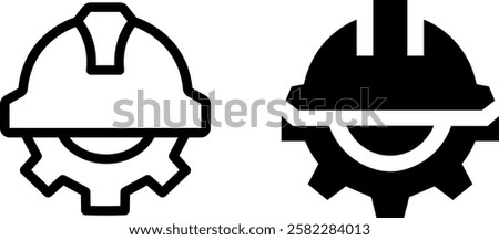 Construction Helmet on Gear Vector Icon Set – Safety and Industrial Gear Designs