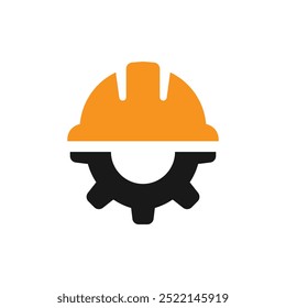 Construction helmet on the gear,Construction, labor and engineering symbols. Helmet and gear flat style illustration.
