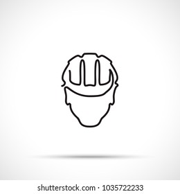 Construction helmet on head icon. Helmet icon isolated on white background. Working tool icon sign symbol. Single line art style.