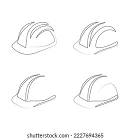 Casco de construcción. Estilo de dibujo de una línea. Sombrero duro, concepto de herramientas de seguridad de los trabajadores. Ilustración vectorial dibujada a mano.