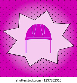 Construction helmet .Purple icon pop-art background .Vector.