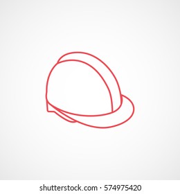 Construction Helmet Red Line Icon On White Background