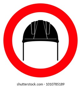 Construction helmet, red round sign, vector illustration