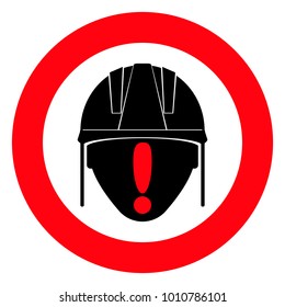 Construction helmet, red round sign,silhouette of a head, exclamation point,vector illustration