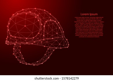 Construction helmet, safety concept from futuristic polygonal red lines and glowing stars for banner, poster, greeting card. Vector illustration.