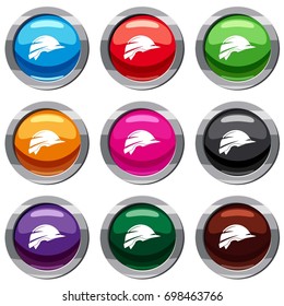 Construction helmet set icon isolated on white. 9 icon collection vector illustration