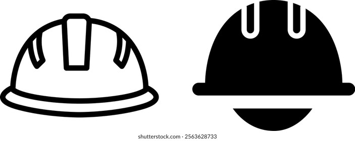 "Construction Helmet Vector Line Icon Set – Safety and Worksite Protection Symbols"