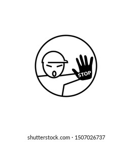 construction helmet. Work Safety first, logo, stop icon
