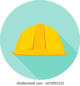 Construction helmet, yellow construction helmet isolated on green background. Vector, cartoon illustration of a realistic construction helmet. Vector.