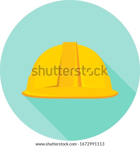 Construction helmet, yellow construction helmet isolated on green background. Vector, cartoon illustration of a realistic construction helmet. Vector.