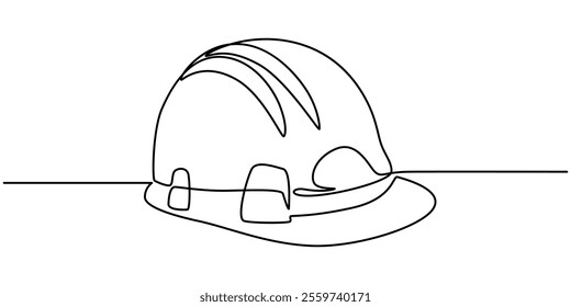 Construction helmet.Worker safety tools concept. Continuous one line drawing.Vector illustration, Single line art yellow Construction helmet.  Worker Safety equipment tools concept. Hard hat.