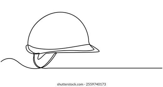 Construction helmet.Worker safety tools concept. Continuous one line drawing.Vector illustration, Single line art yellow Construction helmet.  Worker Safety equipment tools concept. Hard hat.