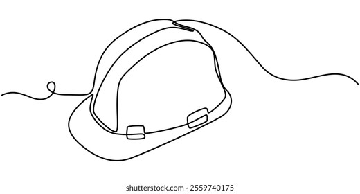 Construction helmet.Worker safety tools concept. Continuous one line drawing.Vector illustration, Single line art yellow Construction helmet.  Worker Safety equipment tools concept. Hard hat.