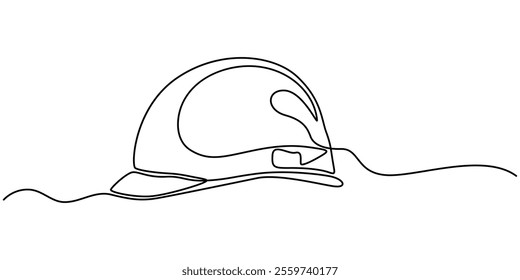 Construction helmet.Worker safety tools concept. Continuous one line drawing.Vector illustration, Single line art yellow Construction helmet.  Worker Safety equipment tools concept. Hard hat.