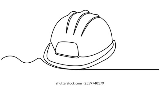 Construction helmet.Worker safety tools concept. Continuous one line drawing.Vector illustration, Single line art yellow Construction helmet.  Worker Safety equipment tools concept. Hard hat.