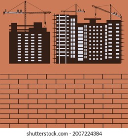 Construcción de edificios de altura, fondo de ladrillo - vector. Cartel. Cartel. Día del Constructor.