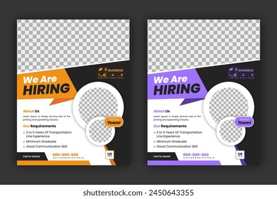 Construction Hire Flyer Design Template We are hiring for job vacancies, construction, and home renovation flyers. Vector orange and purple color layout in A4 flyer size