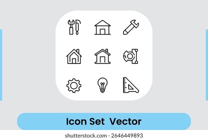 Construction and Home Improvement Outline Icon Set