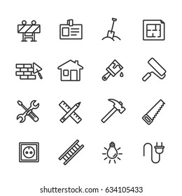 Construction and home repair. Line icon set. - Shutterstock ID 634105433