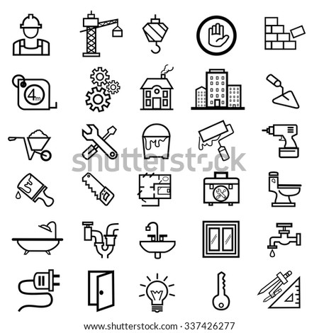 Construction, home repair tools,Outline web icons set 