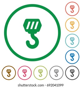 Construction hook flat color icons in round outlines on white background