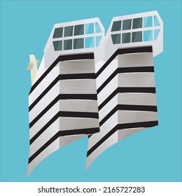 Vector de ilustración 3D de hotel de construcción