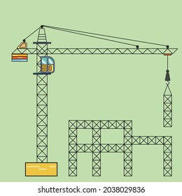 construction hotel with crane flat design
