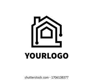 Diseño del logo de la casa de construcción. Cartel de propiedades de primera calidad. Icono del vector comercial del logotipo de inicio creativo. Detalle inteligente del logotipo con fondo limpio