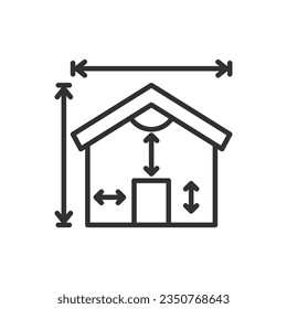 Construction of a house, parameters of building size, linear icon, height and width. Line with editable stroke