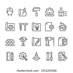 Construction House Project Development Isolated Line Thin Icon Set