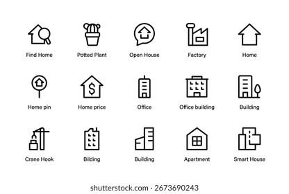 Construction House Property Professional Line Icon Pack, Modern Minimal Outline Vector Collection Featuring Creative Real Estate and Architectural Design